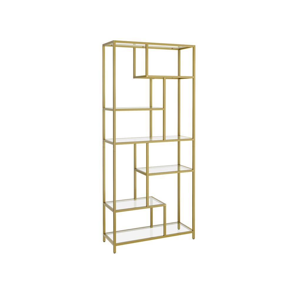 Bookcase - Storage cupboard - With 6 shelves - Metal frame - Glass levels - Gold