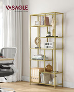 Bookcase - Storage cupboard - With 6 shelves - Metal frame - Glass levels - Gold