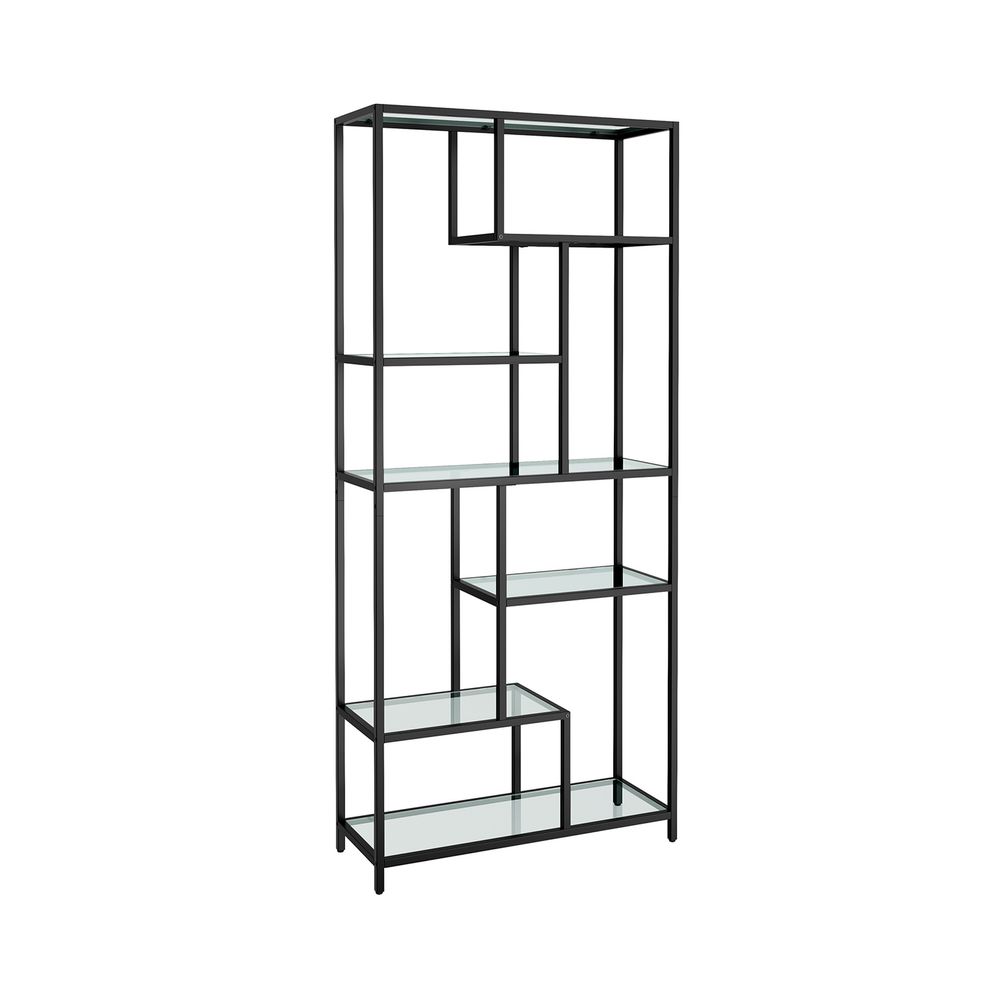 Bookcase - Storage cupboard - With 6 shelves - Metal frame - Glass levels - Black