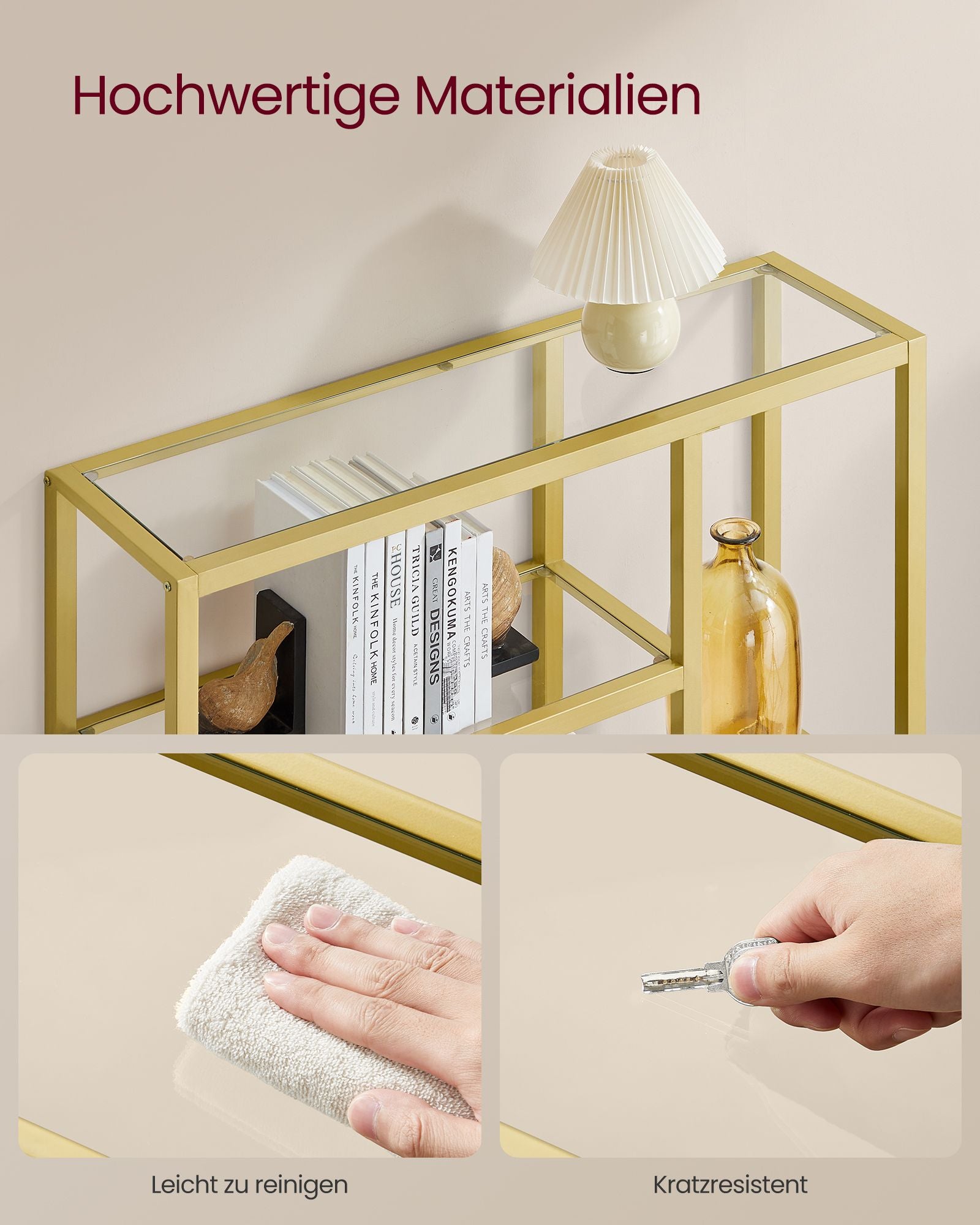 Bookcase with 4 shelves Transparent-bleek gold