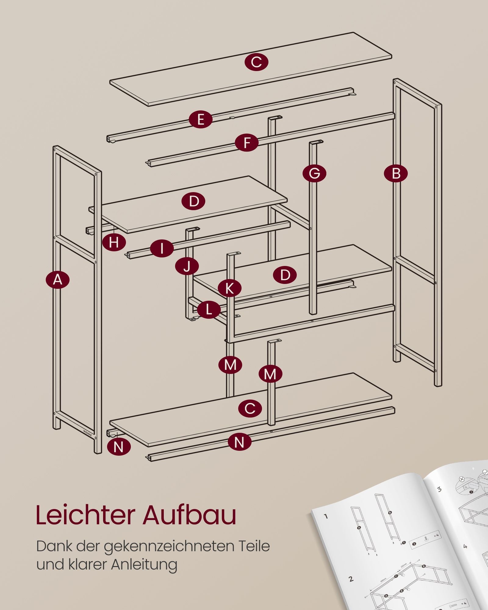 Bookcase with 4 shelves Transparent-bleek gold