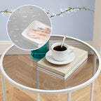 Side table-Round-Tempered Glass-Metal Frame-Pearly White-Leigrijs