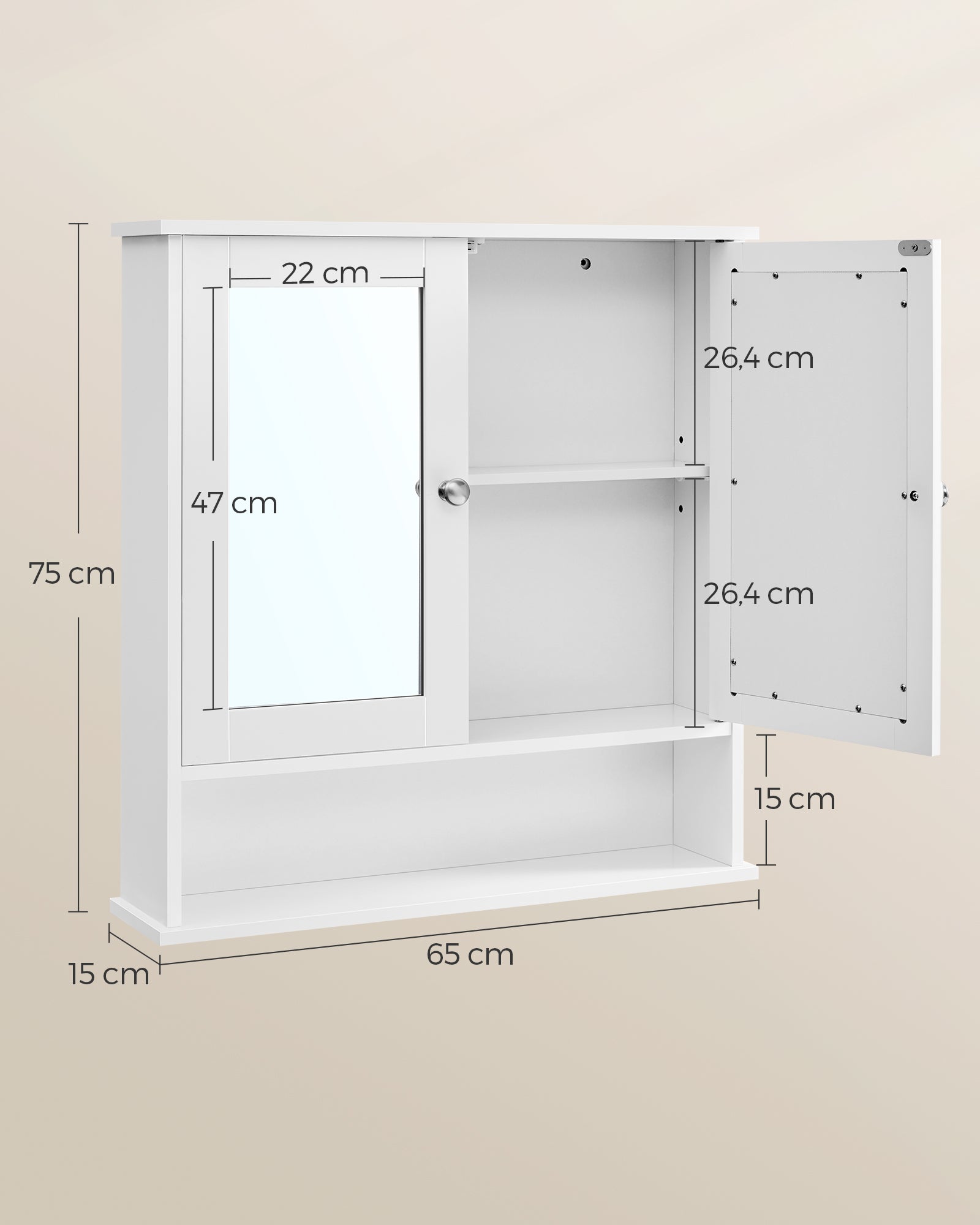 Mirror cabinet - With open compartment - Wall mounting - White