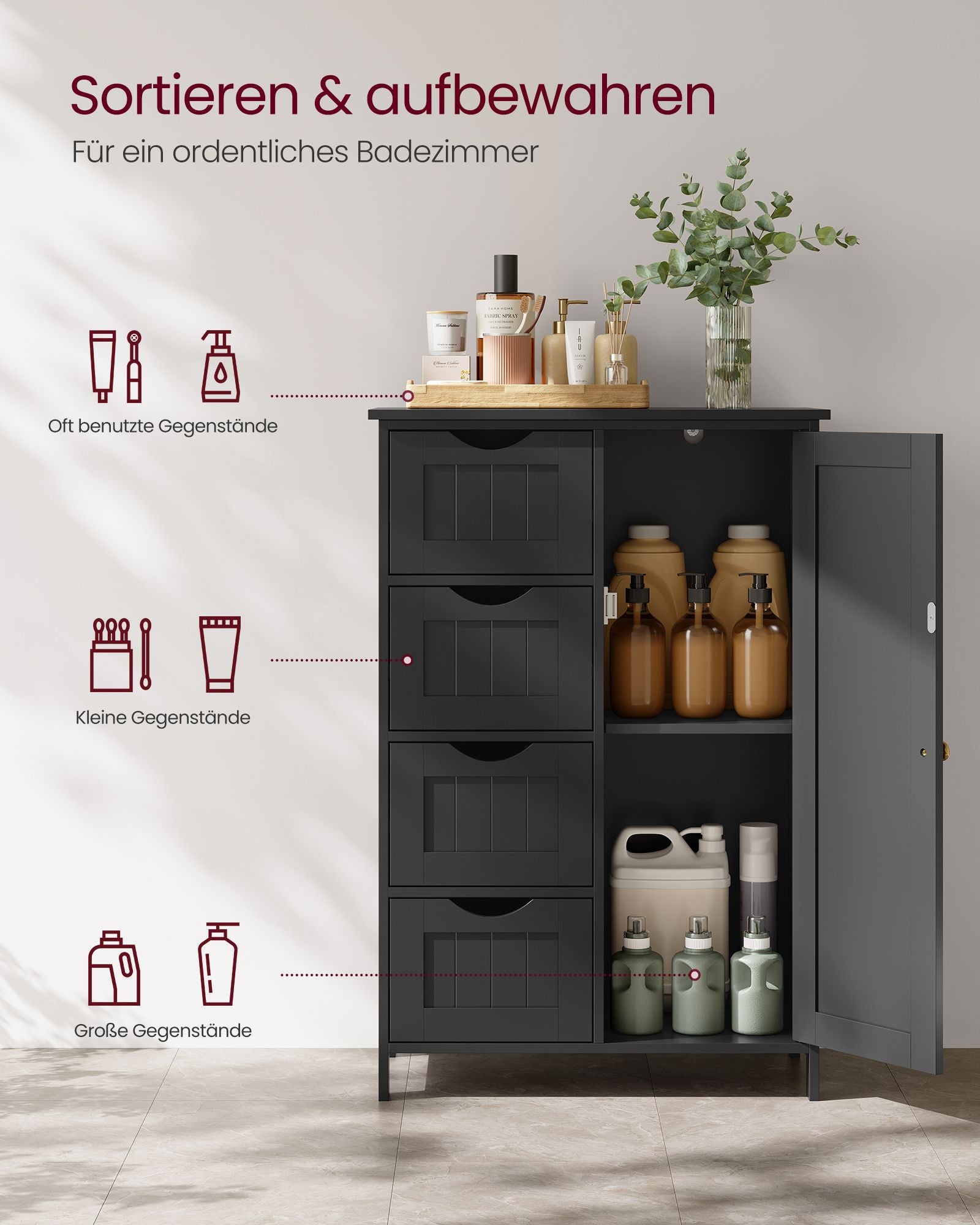 Bathroom furniture - 4 drawers - 30 × 55 × 82 cm - ink black