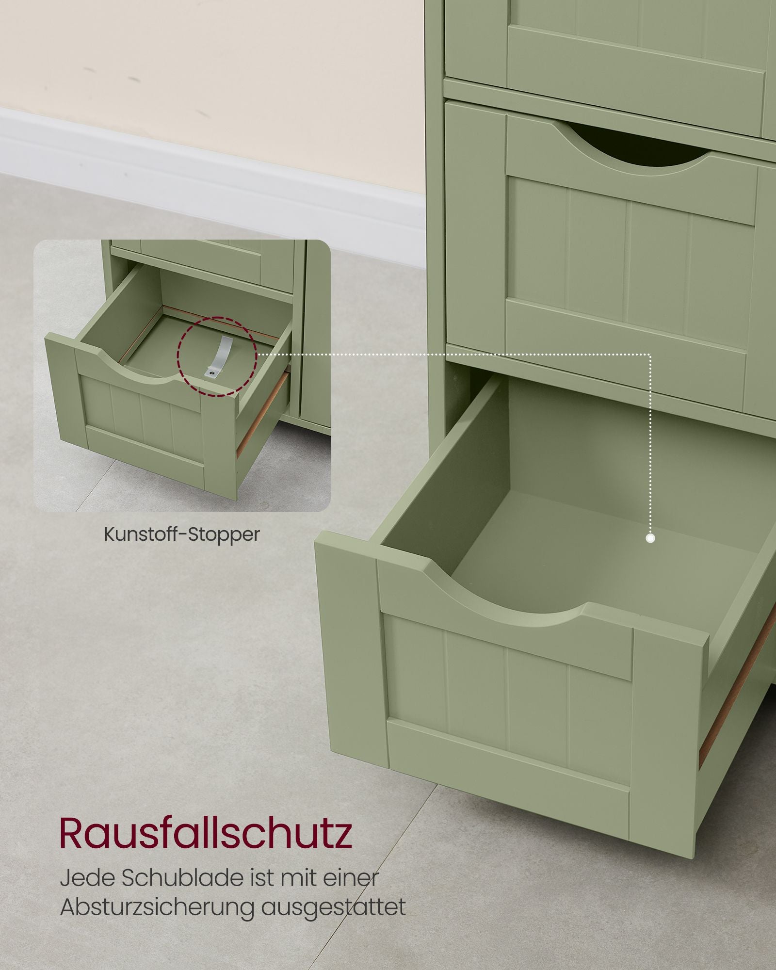 Bathroom cabinet - 4 drawers - 30 × 55 × 82 cm - forest green