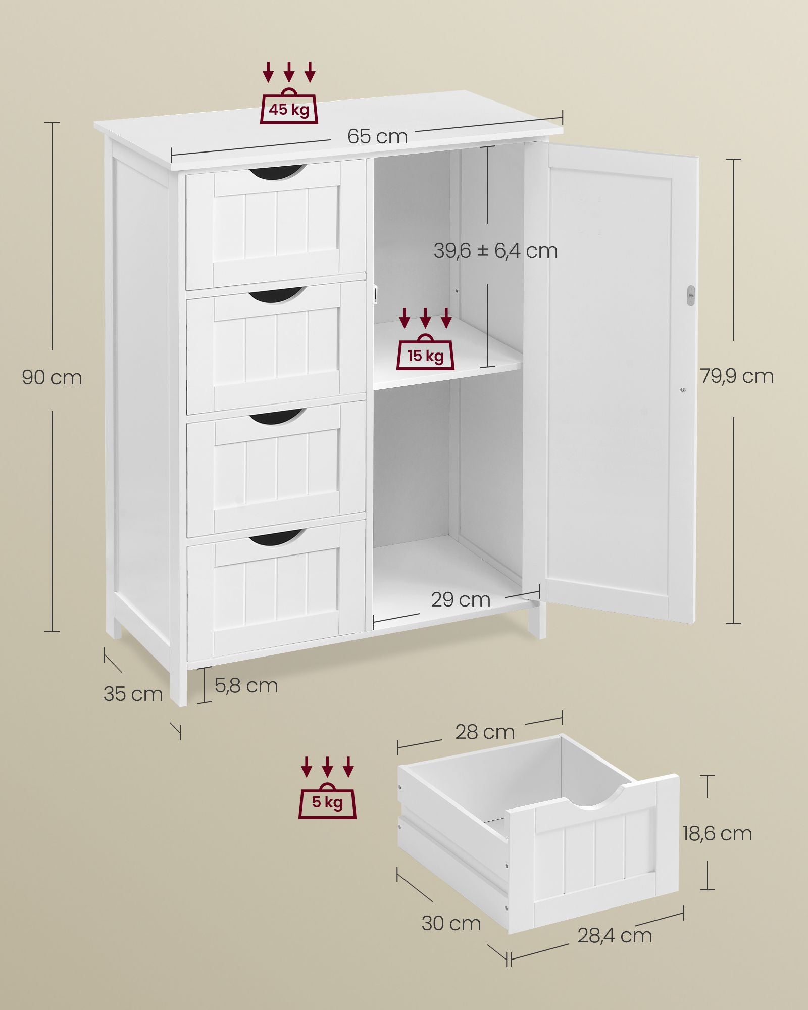 Bathroom cabinet - narrow - 4 drawers - Wolkwit