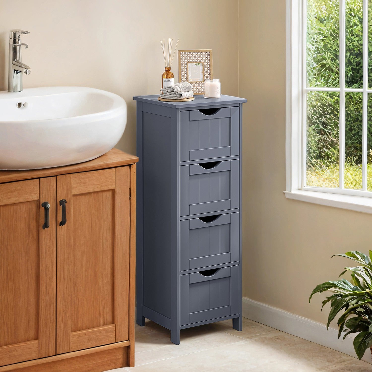 Bathroom cabinet, bathroom cabinet, side cupboard with 4 drawers