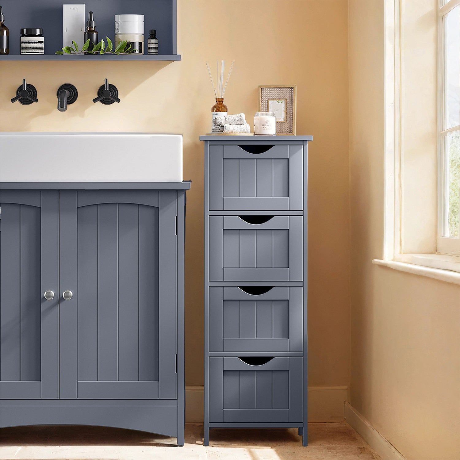 Bathroom cabinet, bathroom cabinet, side cupboard with 4 drawers