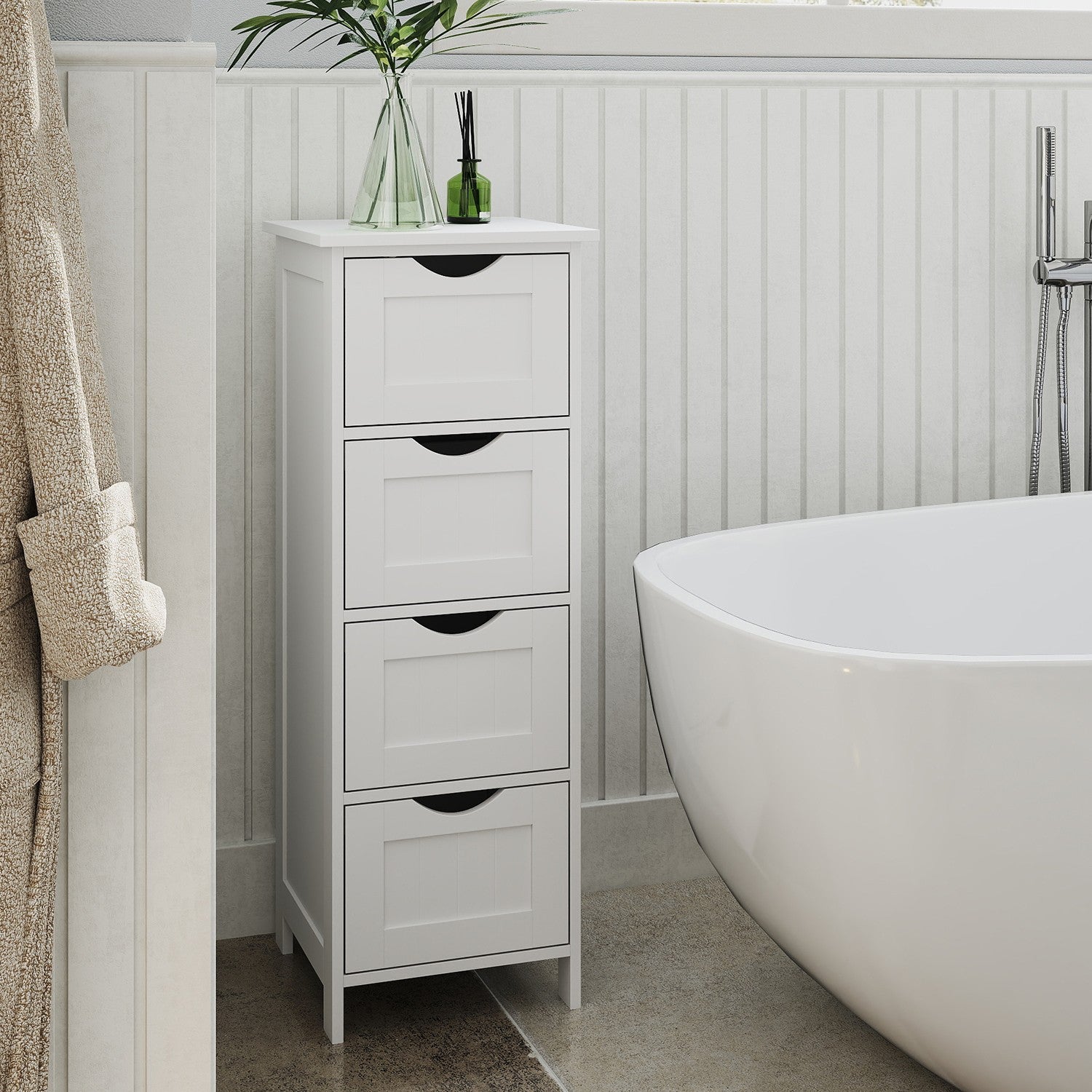 Bathroom cabinet with 4 drawers - Compact - White - Beepercase
