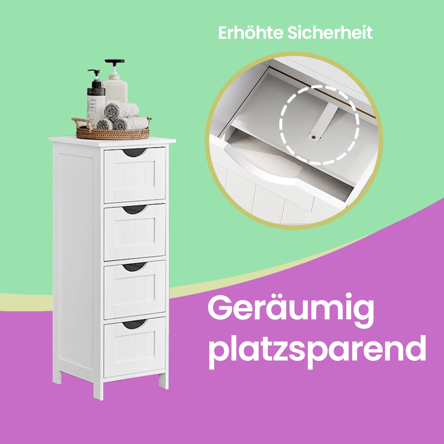 Bathroom cabinet with 4 drawers - Compact - White - Beepercase