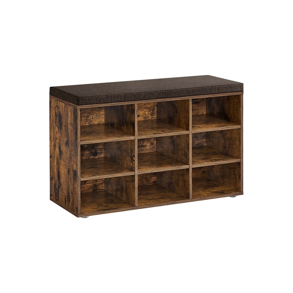 Shoe cabinet - Shoe bench - 9 compartments - With seat - from wood - Brown