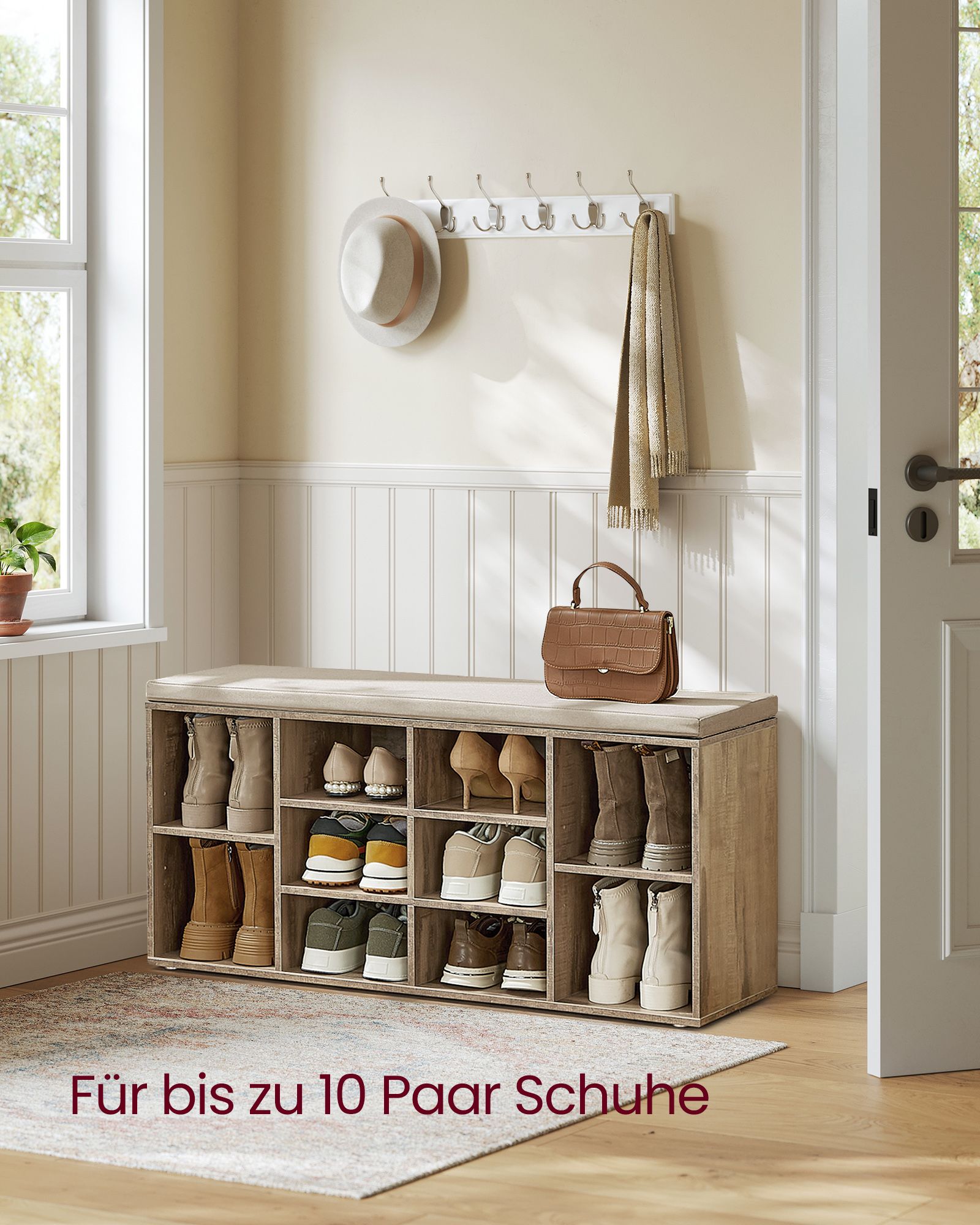 Shoe rack with seating - 30 × 104 × 48 cm - Camelbruin