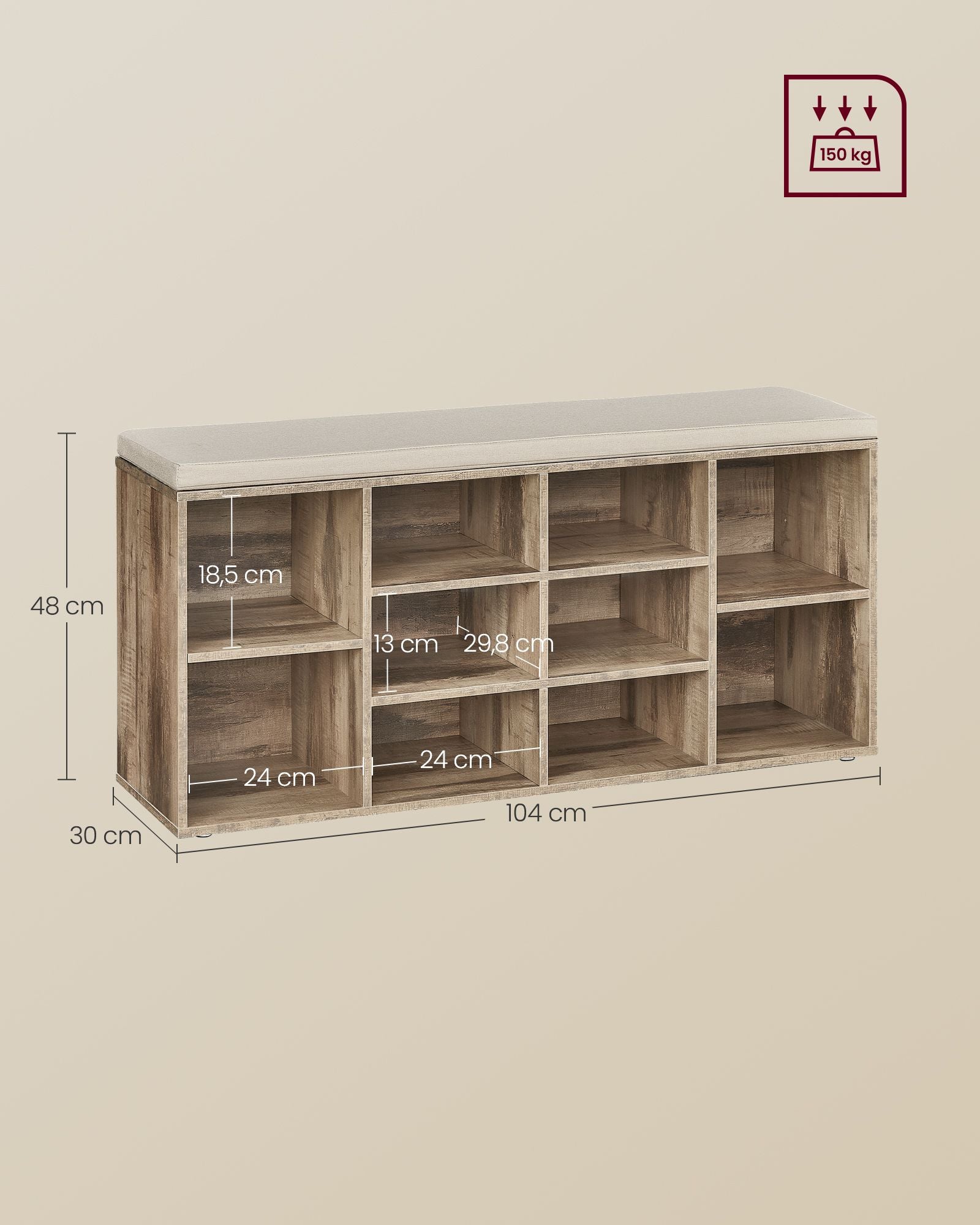 Shoe rack with seating - 30 × 104 × 48 cm - Camelbruin