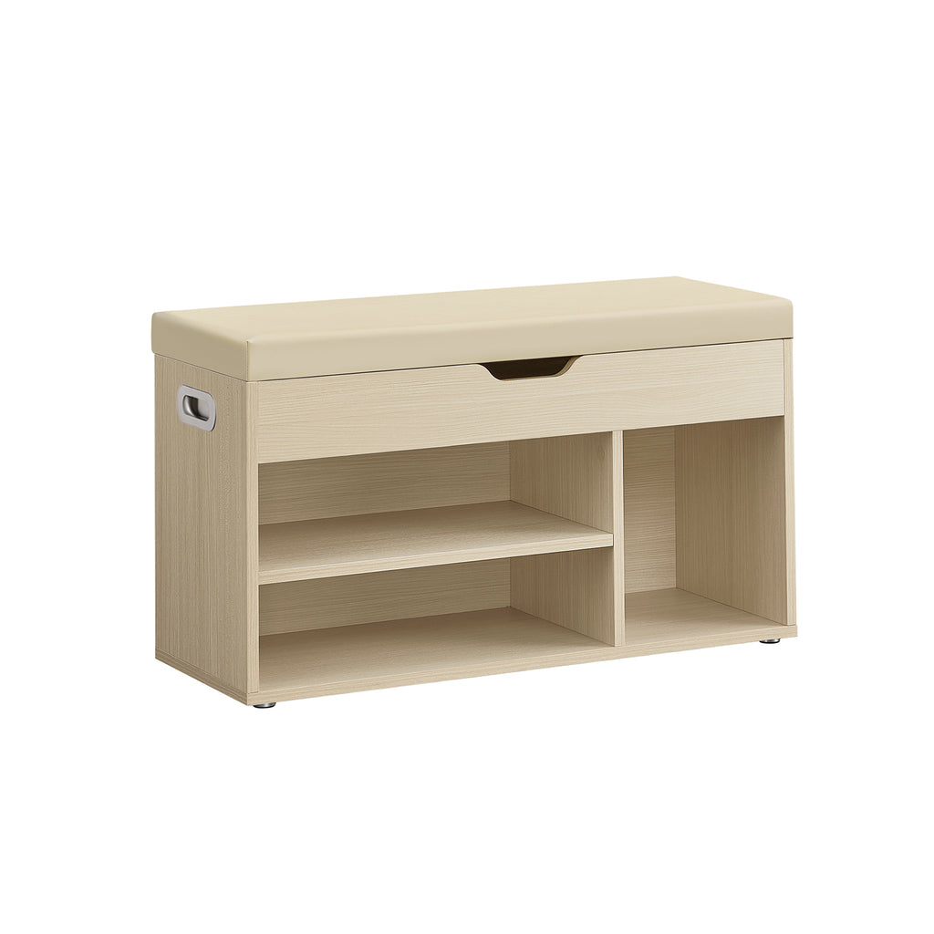 Shoe bench with 3 open compartments, natural beige