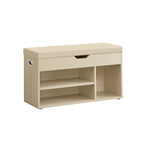 Shoe bench with 3 open compartments, natural beige