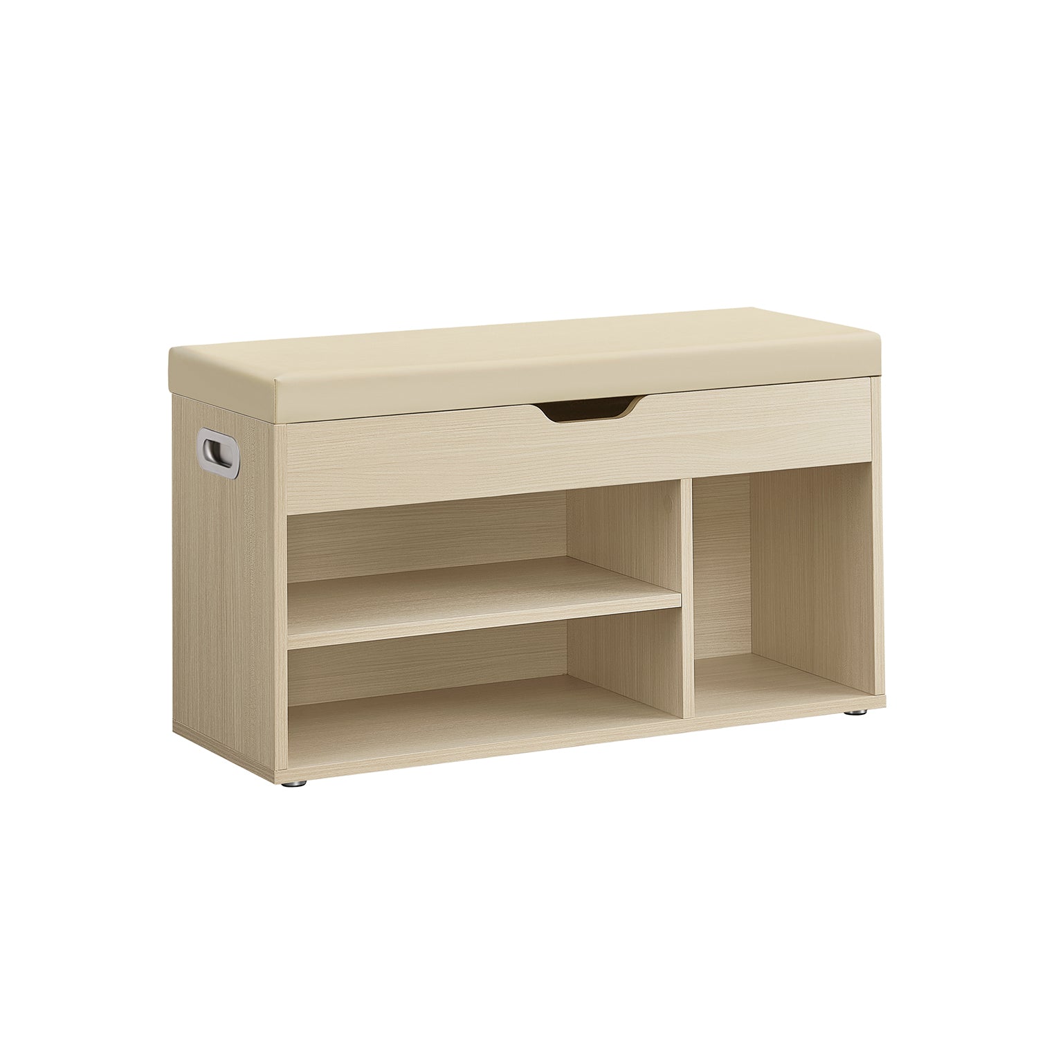Shoe bench with 3 open compartments, natural beige