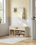 Shoe bench with 3 open compartments, natural beige