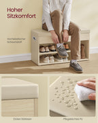 Shoe bench with 3 open compartments, natural beige