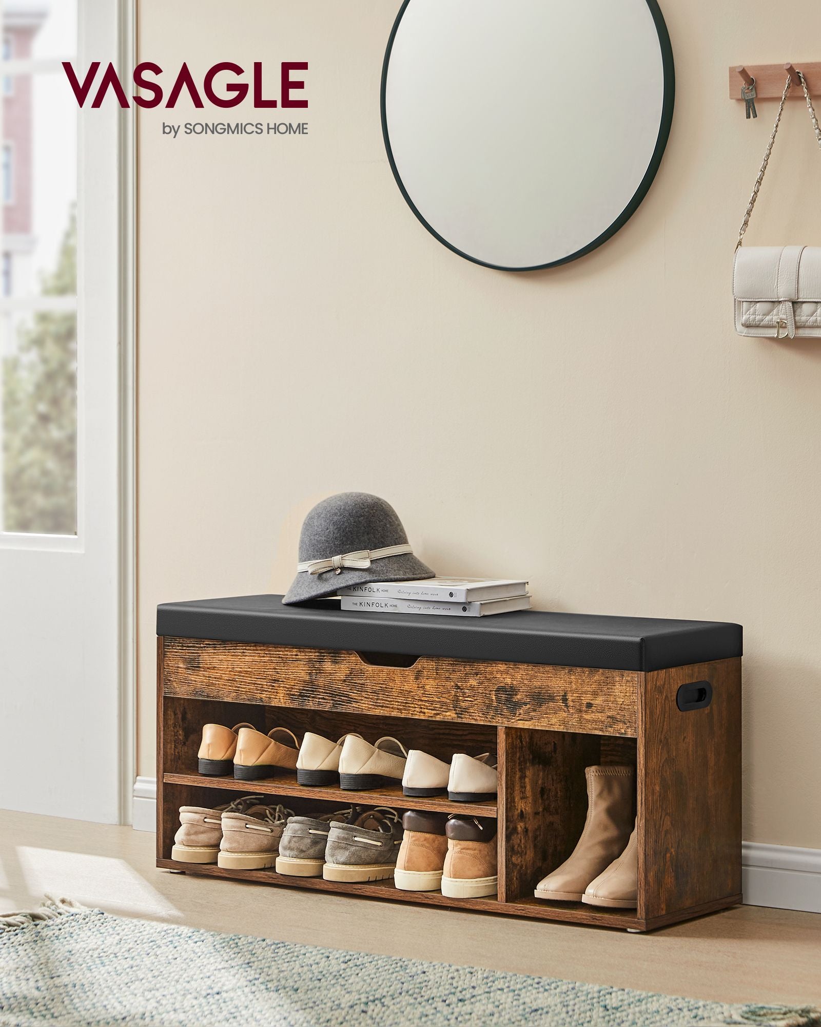 Shoe Bank - covered with seat - Vintage Brown