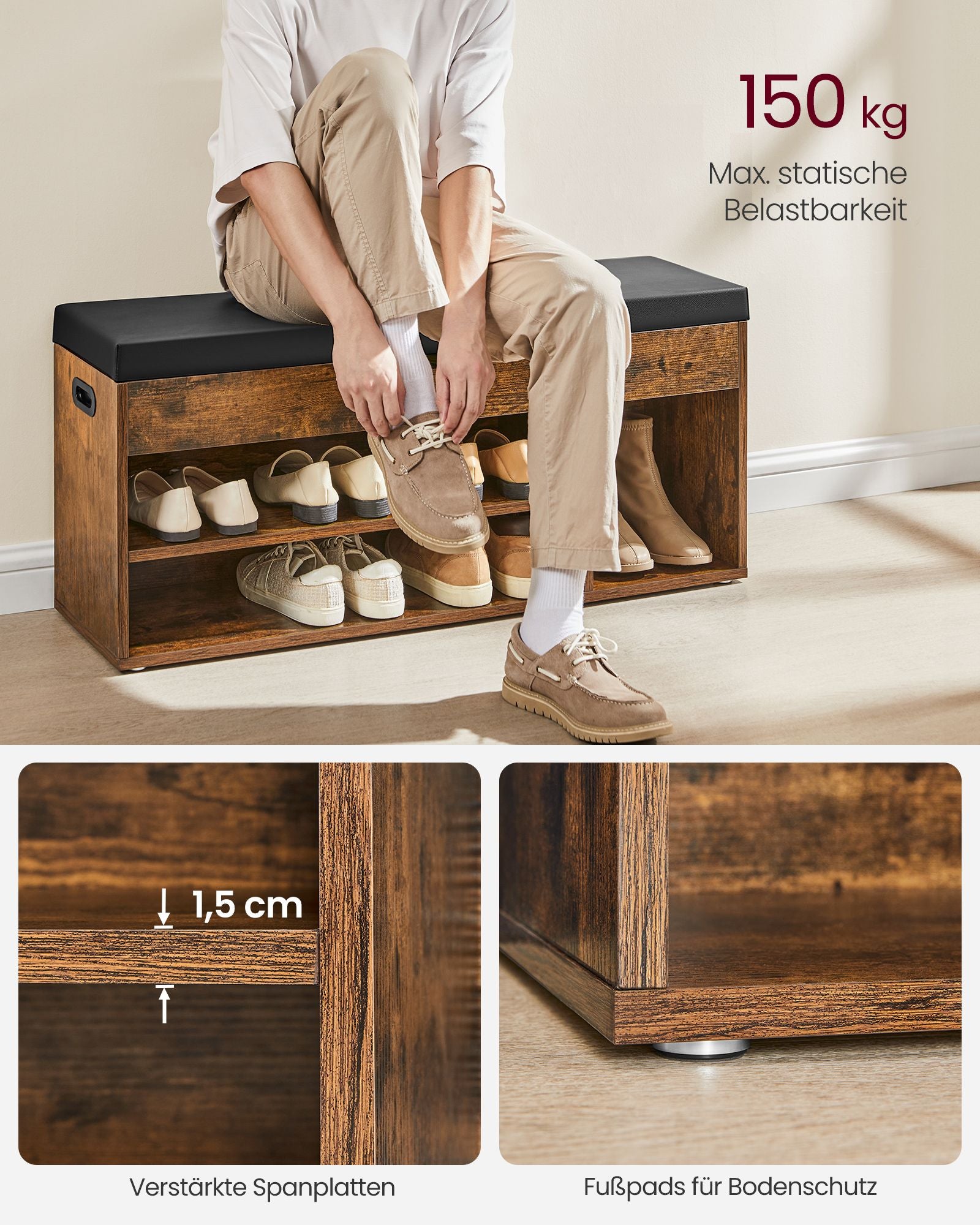 Shoe Bank - covered with seat - Vintage Brown