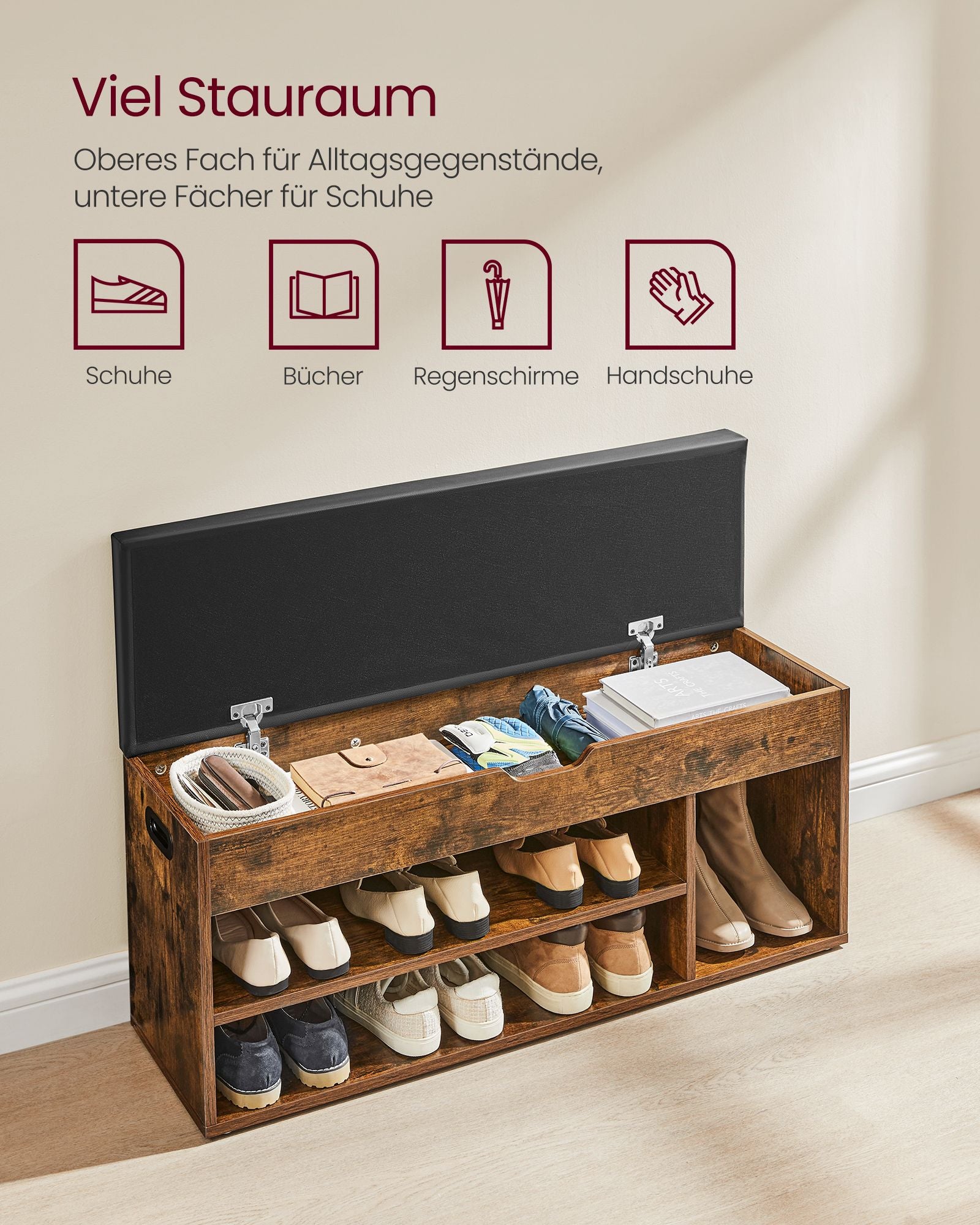 Shoe Bank - covered with seat - Vintage Brown