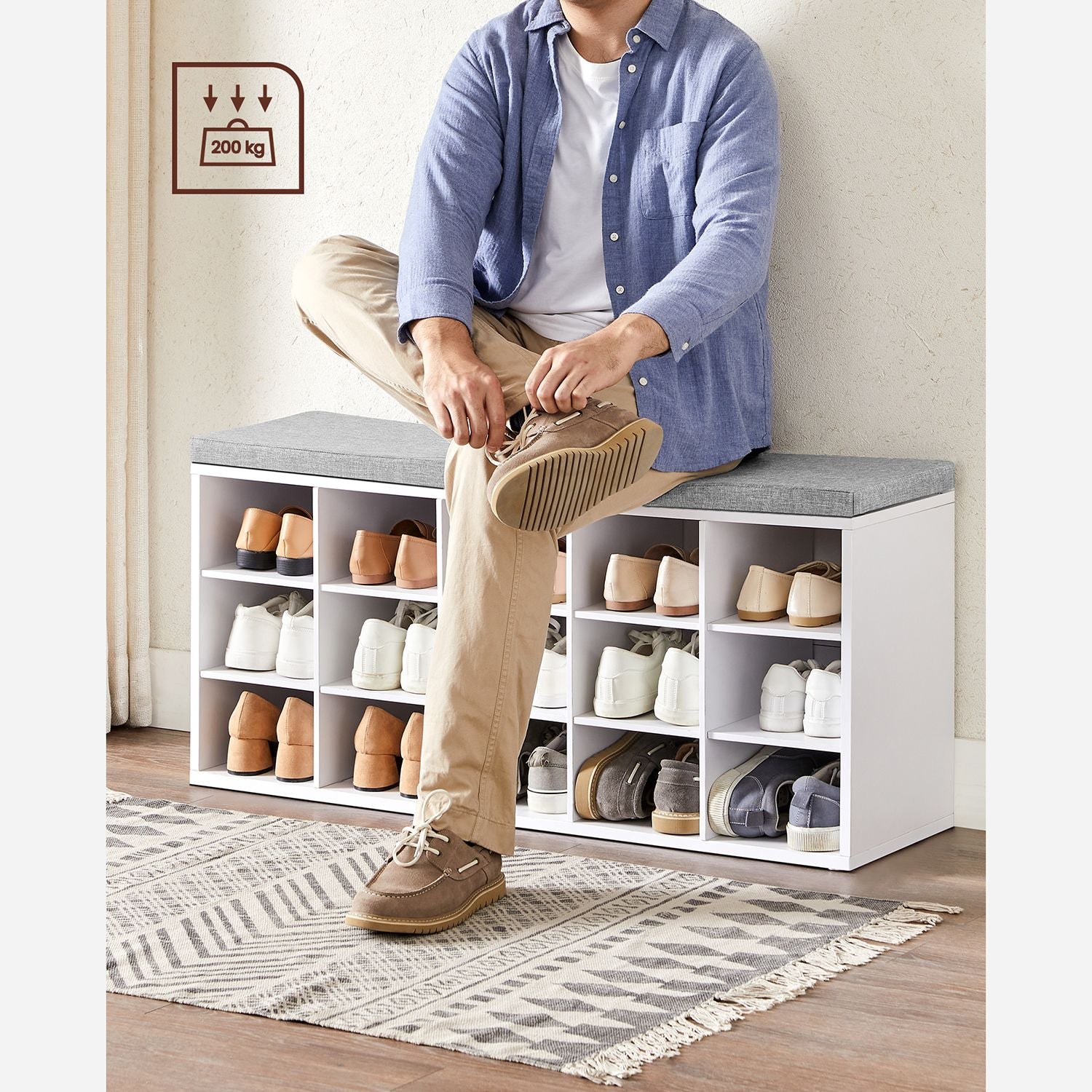Shoe Bank - Shoe Rack with 10 compartments - White