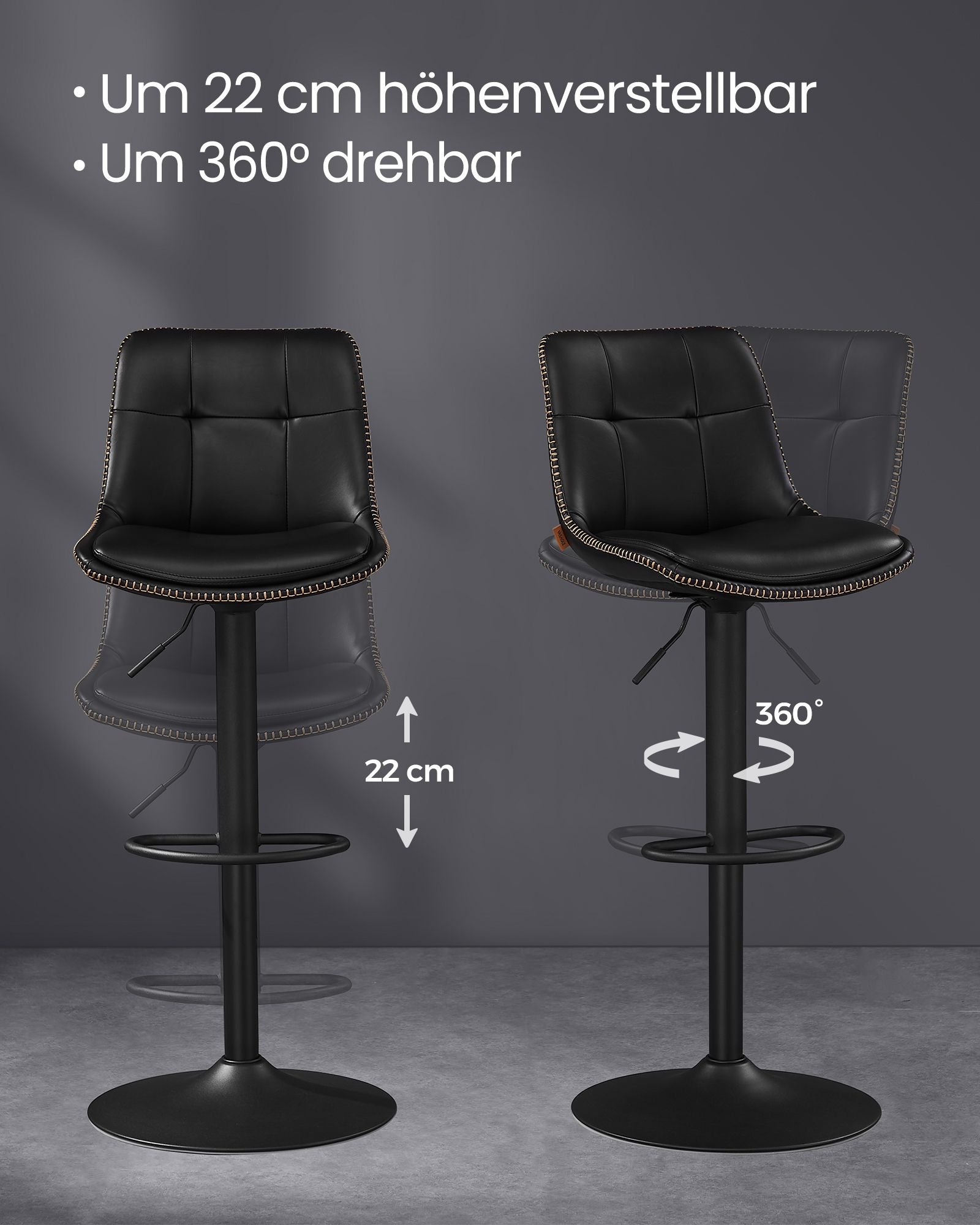 Bar stool - Set of 2 - with backrest - ink black