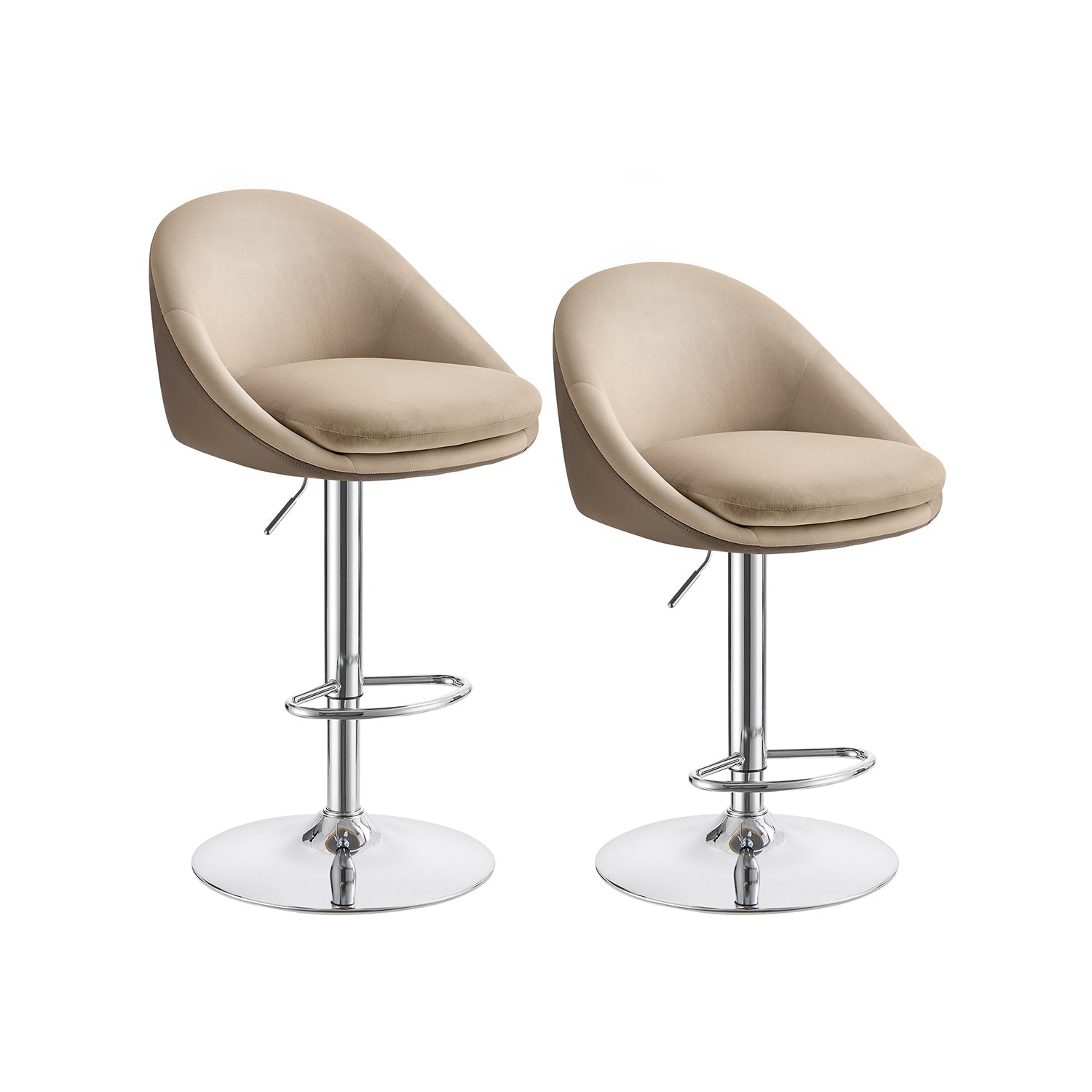 Bar stool set of 2 in height adjustable cream white-silver gray