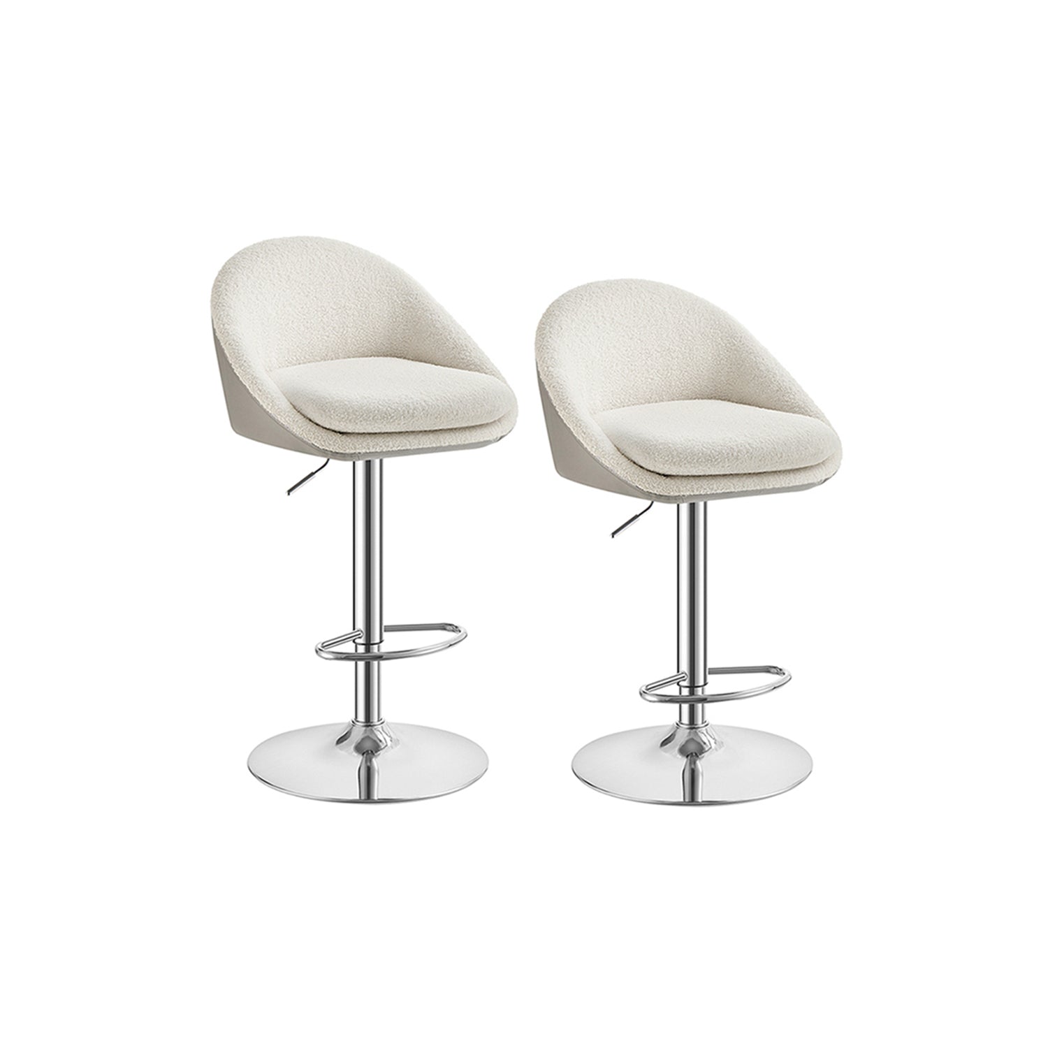 Bar stool set of 2 in height adjustable cream white-silver gray