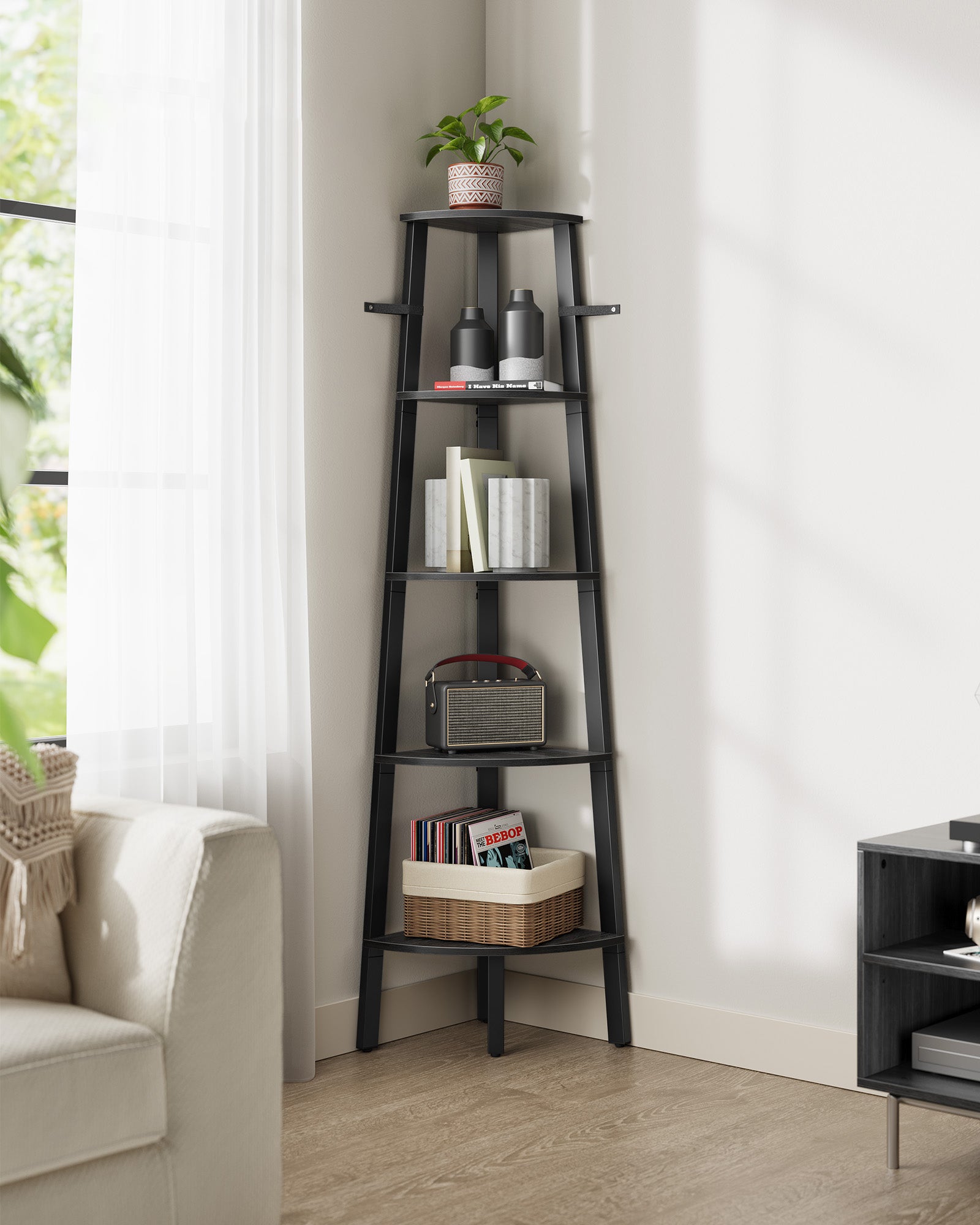 Bookcase 5 levels Industrial Anthracite Gray Mat Black