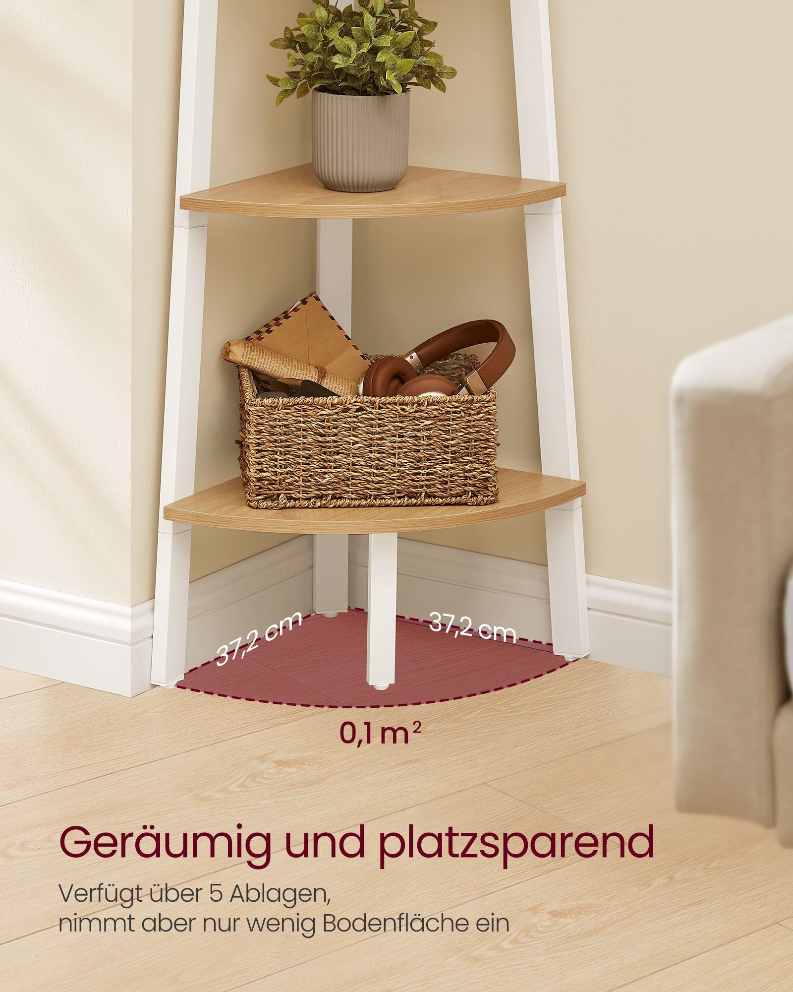 Bookcase 5 levels Industrial natural oak color matt white