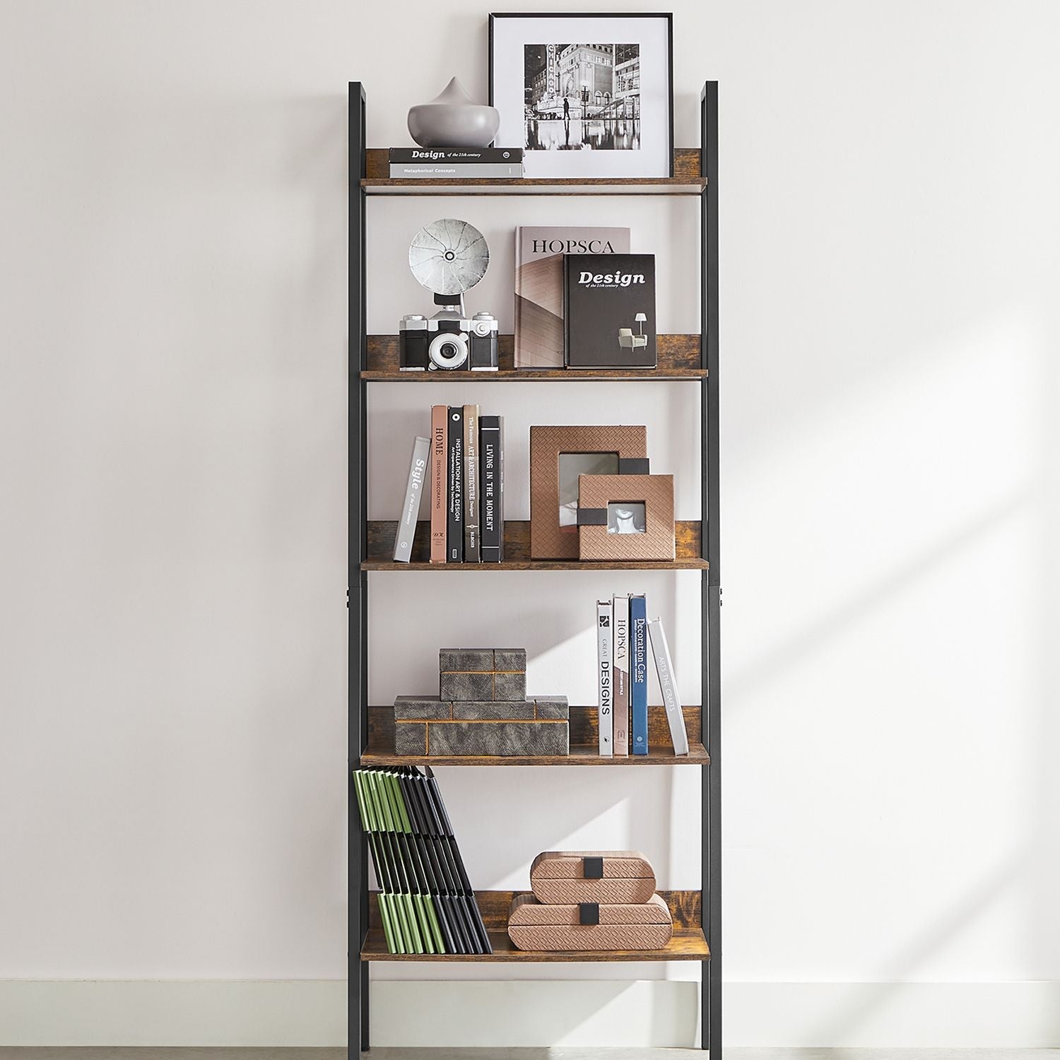 Bookcase - Living room cabinet - With 5 levels - Metal frame - Brown
