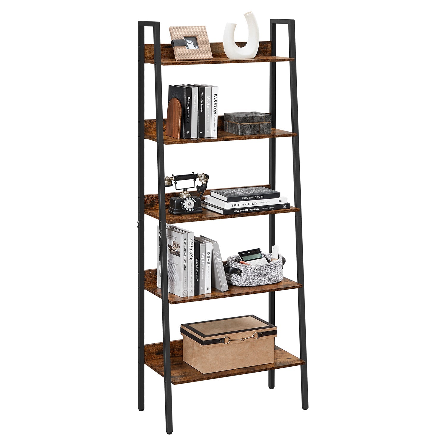 Bookcase - Living room cabinet - With 5 levels - Metal frame - Brown