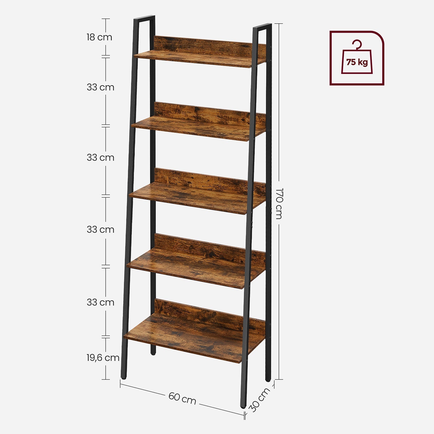 Bookcase - Living room cabinet - With 5 levels - Metal frame - Brown