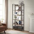 Bookcase - 6 levels - 30 x 120 x 172.5 cm - Vintage brown / black