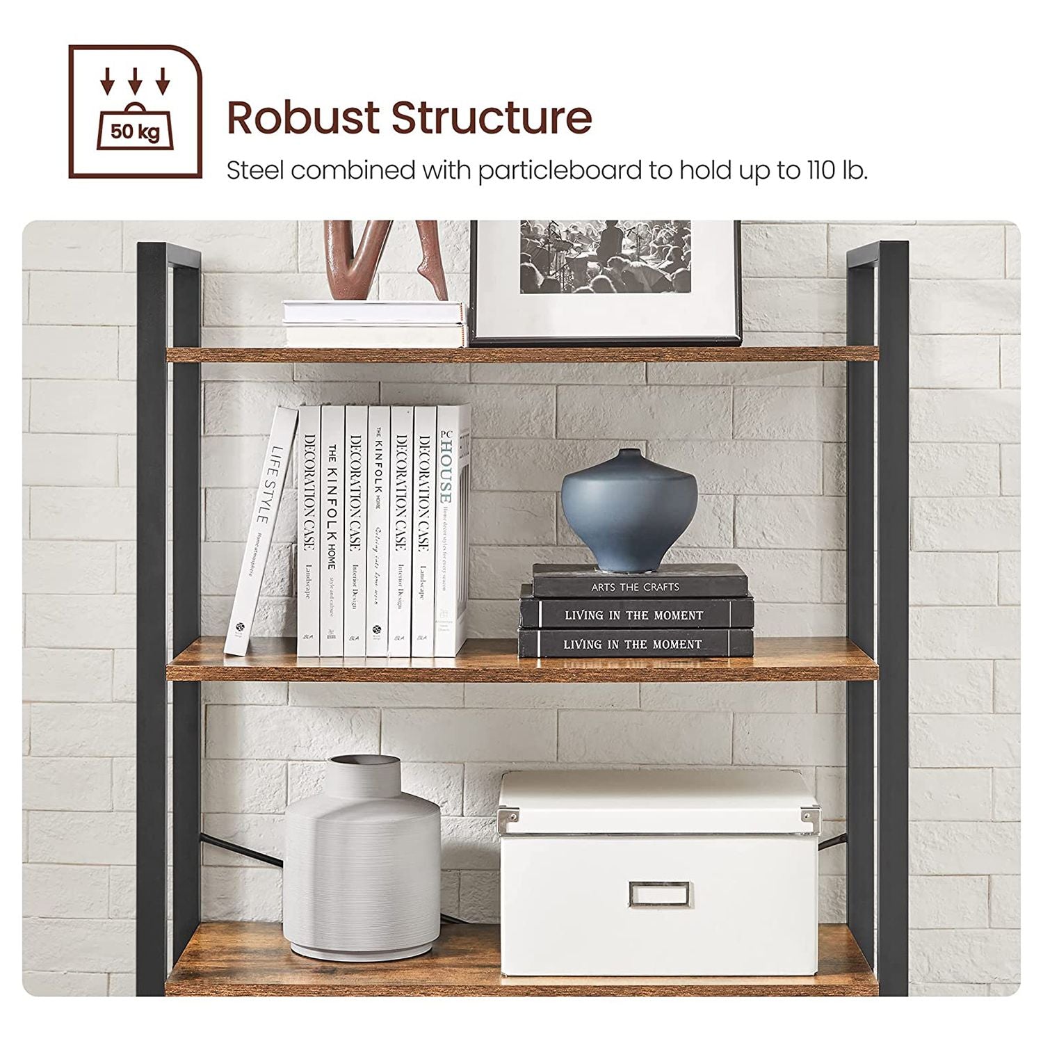 Bookcase - 6 levels - 30 x 120 x 172.5 cm - Vintage brown / black