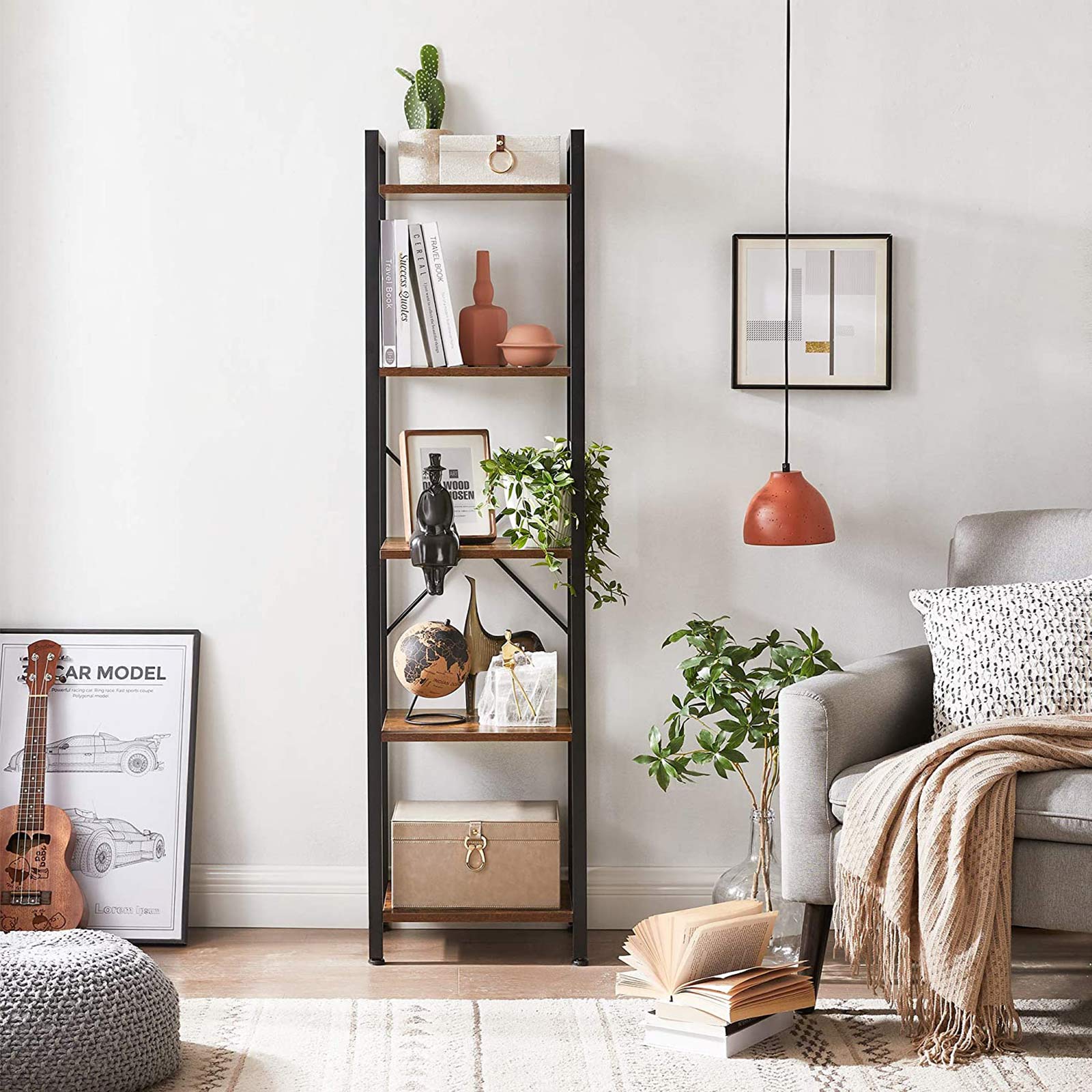 Bookcase - Wall cabinet - Living room cabinet - Vintage Brown/Black