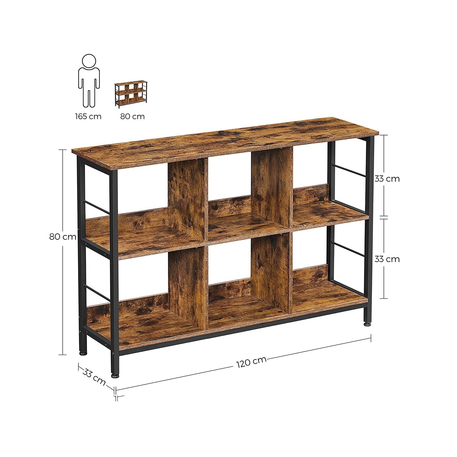 Bookcase - Standing cupboard with 6 compartments - Industrial design - Brown/Black