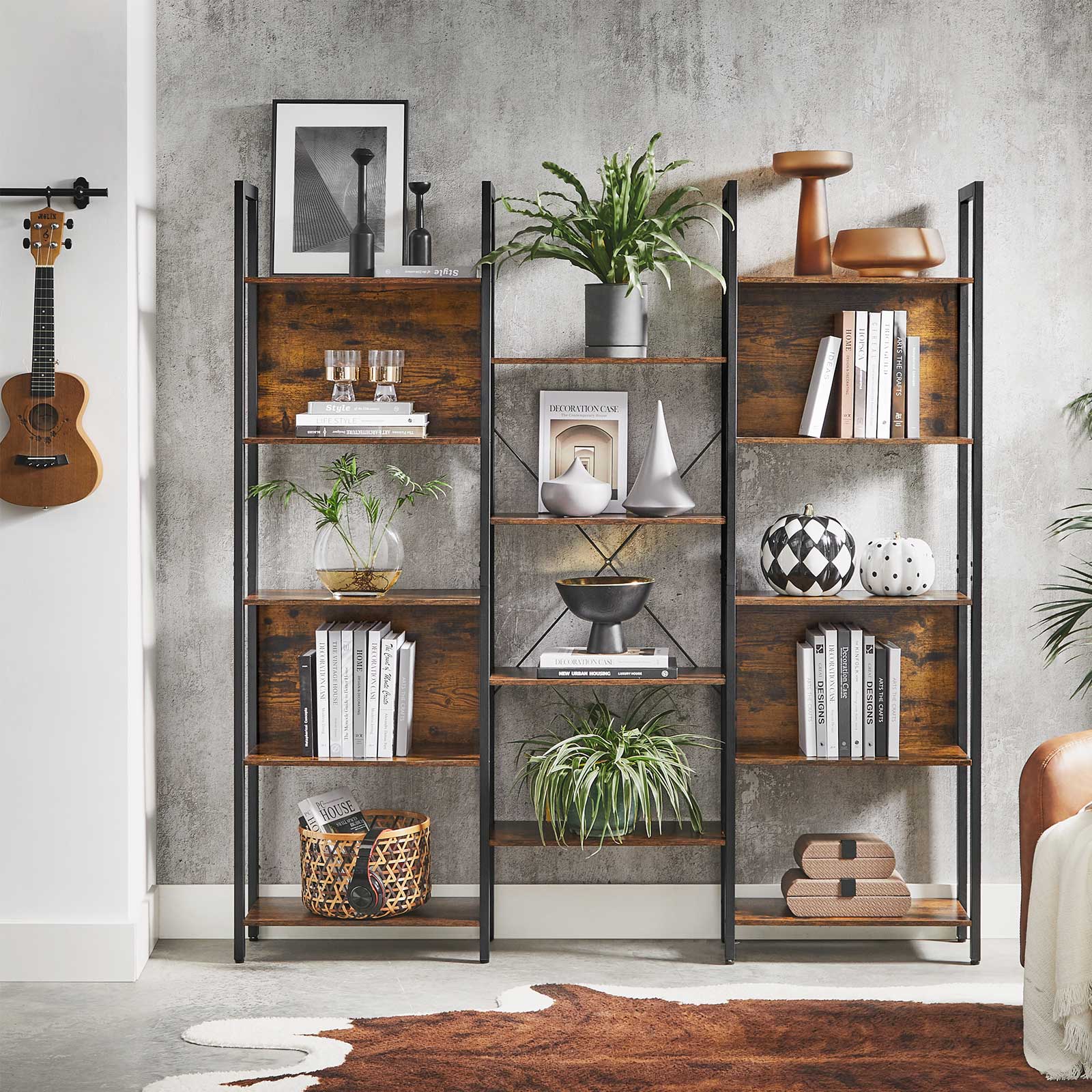 Bookcase - Ladder cabinet - Living room cabinet - Decoret - Vintage Brown / Black