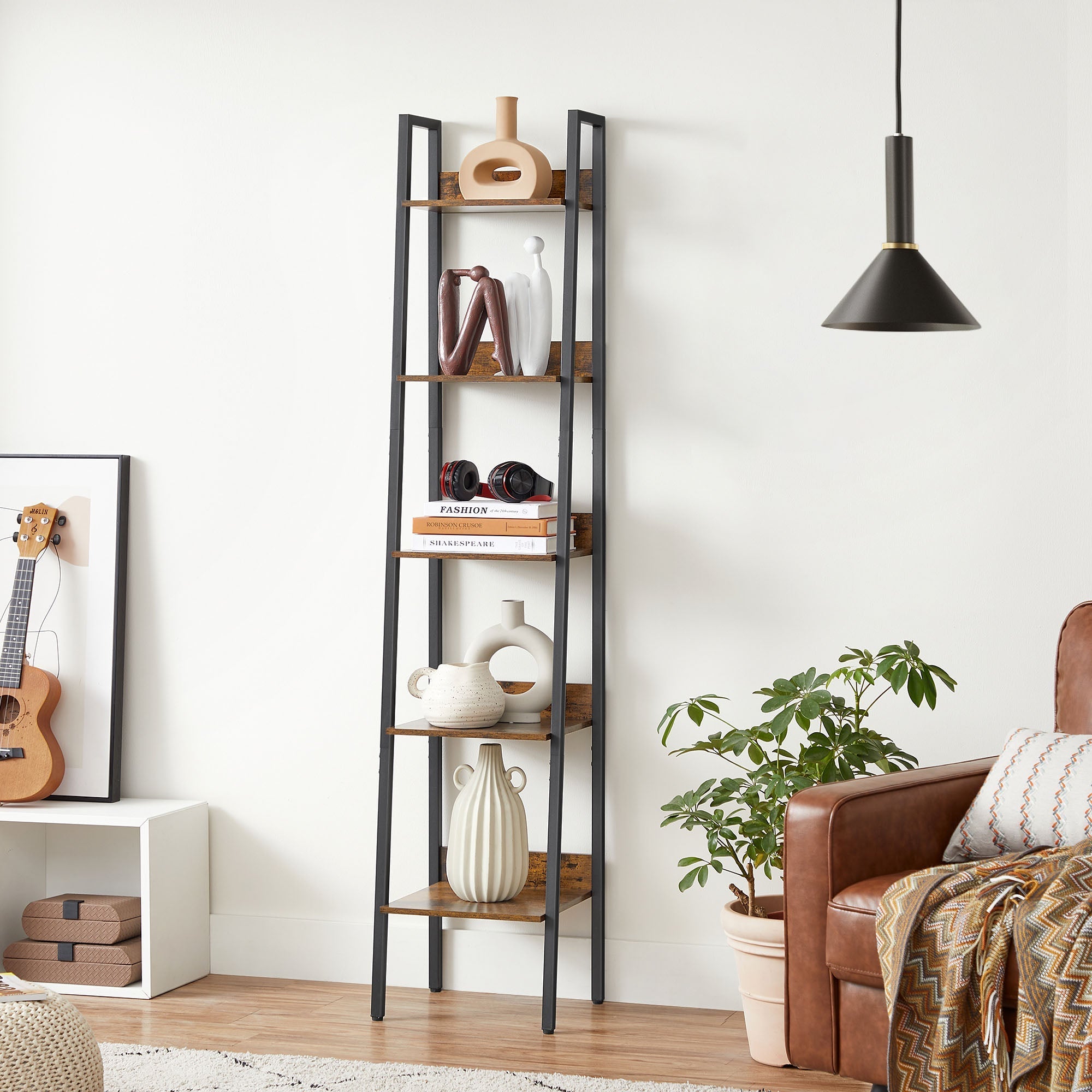 Bookcase - Ladderboard - With 5 shelves - Metal frame - Brown / Black