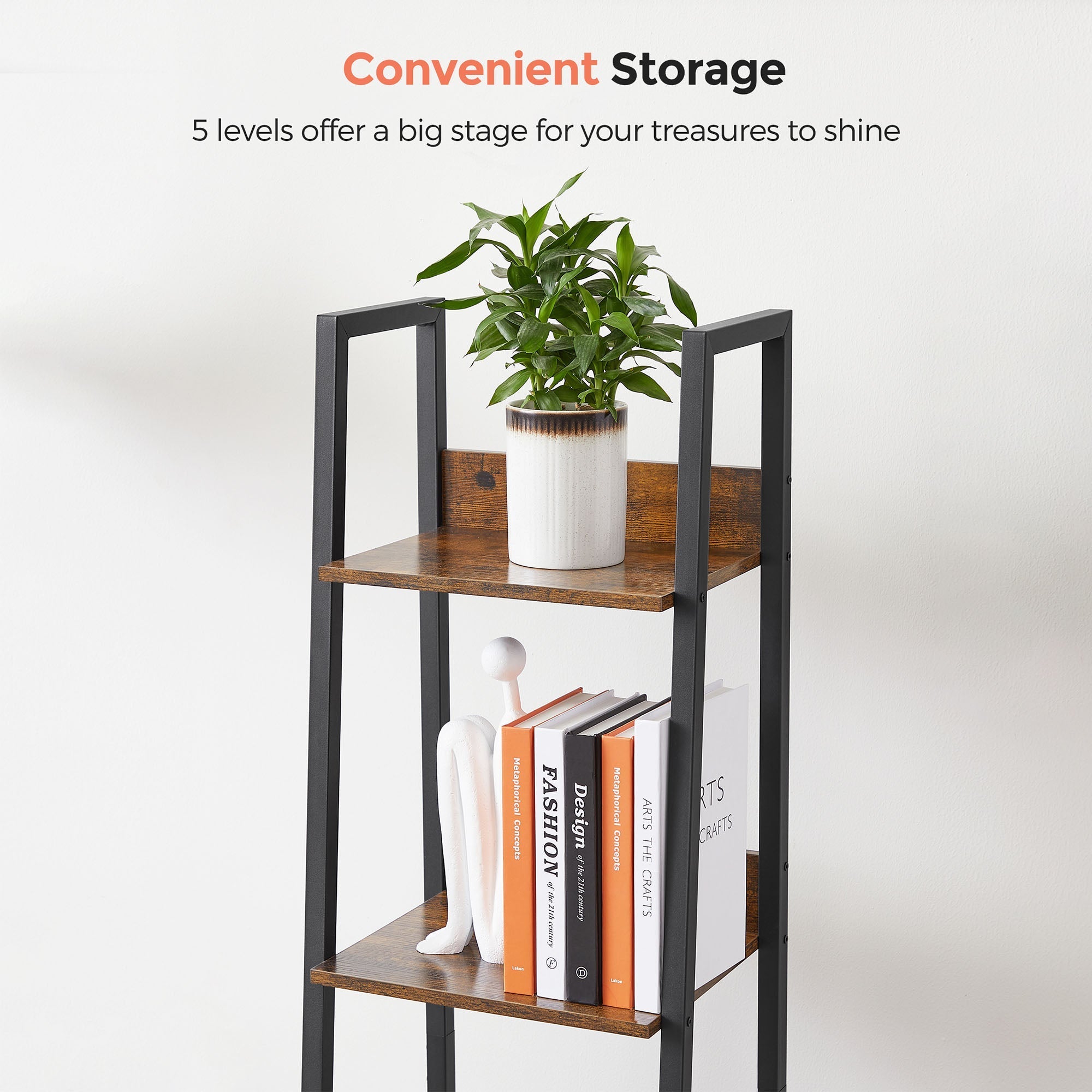 Bookcase - Ladderboard - With 5 shelves - Metal frame - Brown / Black