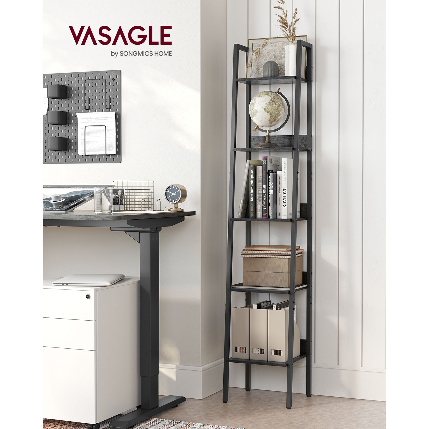 Bookcase - Ladder rack - With 5 levels - Metal frame - Black