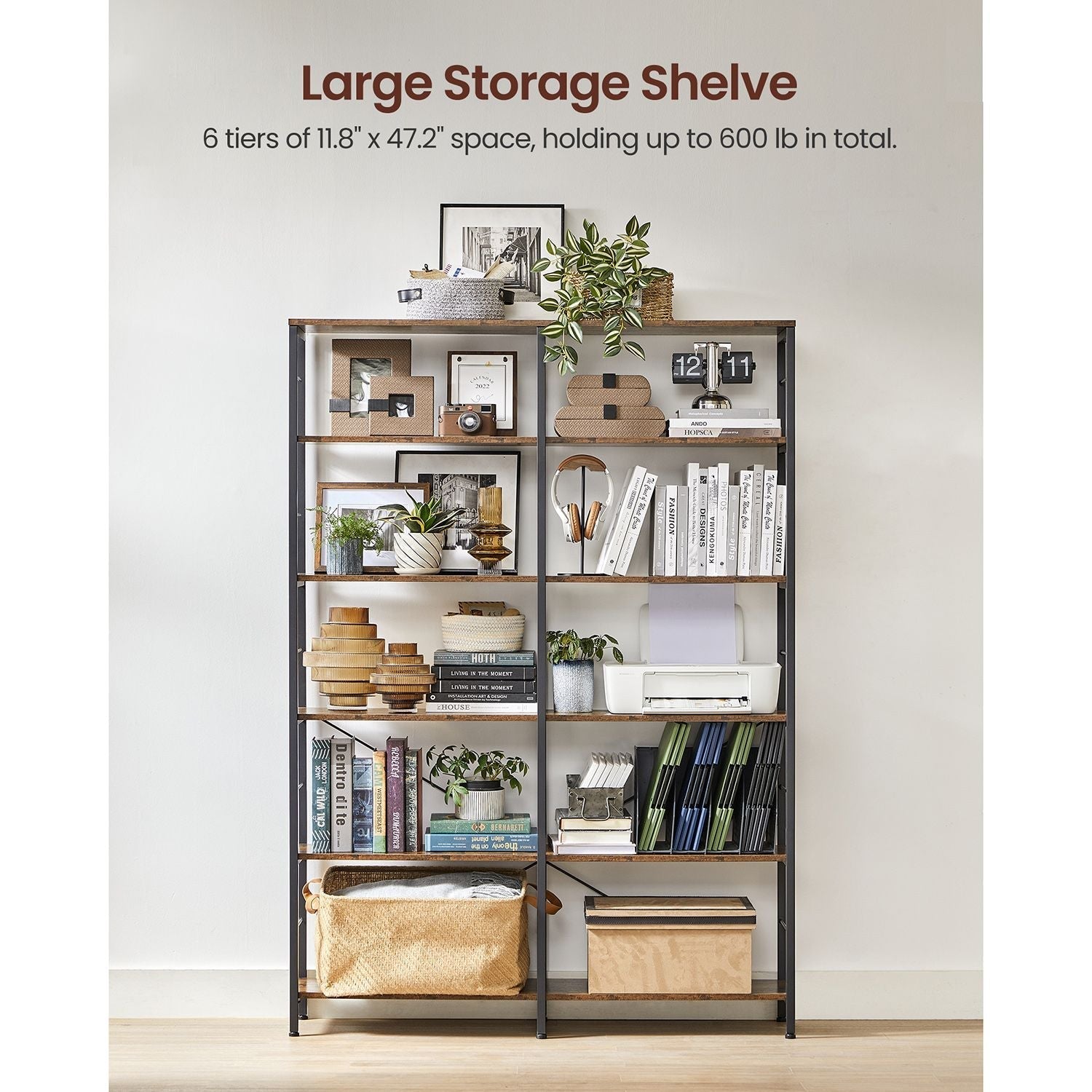 Bookcase - 6 levels - 30 x 120 x 172.5 cm - Vintage brown / black