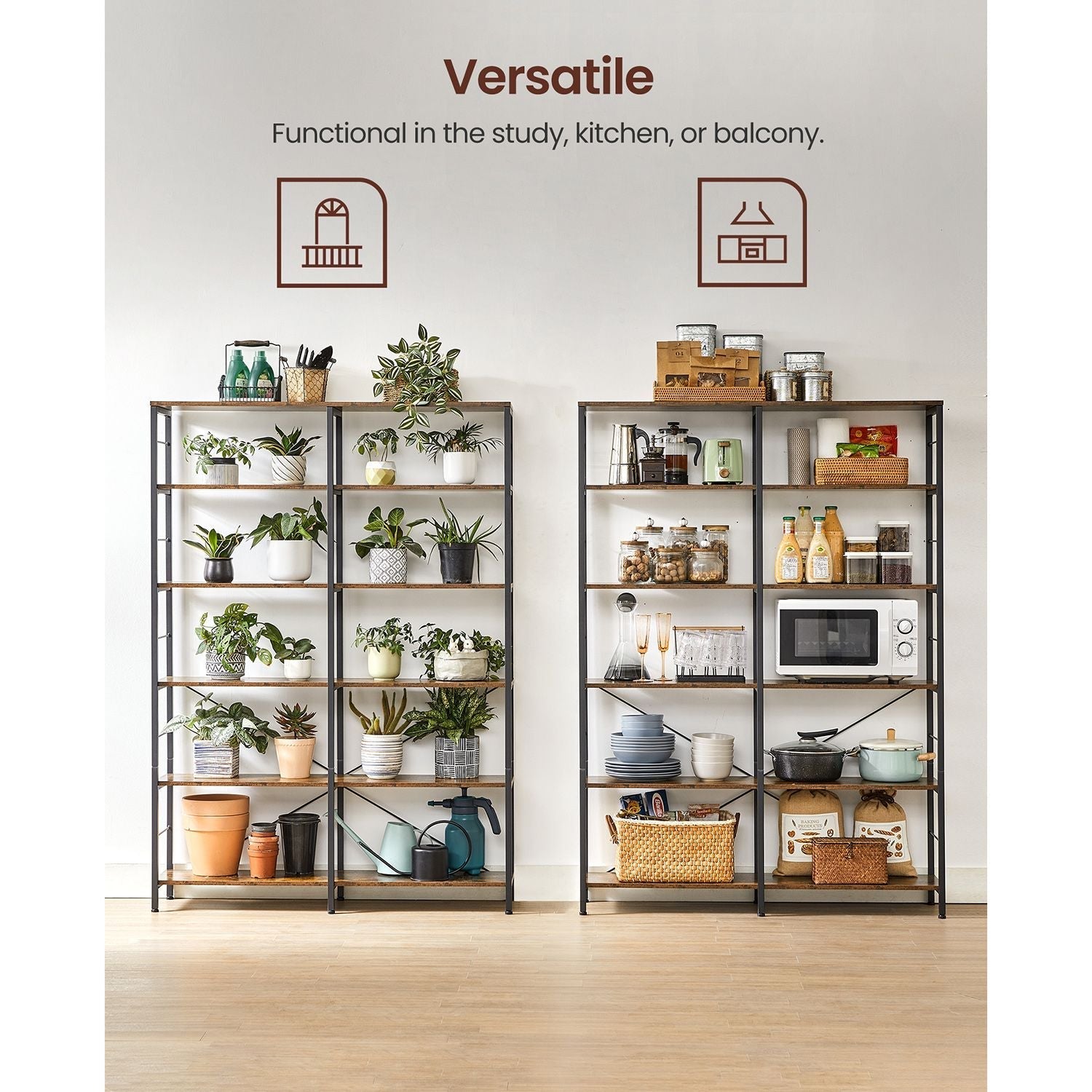Bookcase - 6 levels - 30 x 120 x 172.5 cm - Vintage brown / black