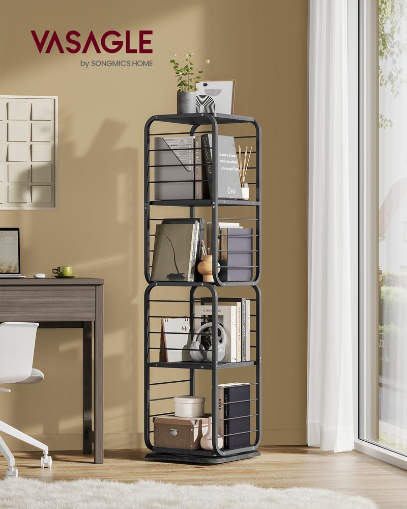 Bookcase - Living room cabinet - 4 layers - With book supports - Wood - Black