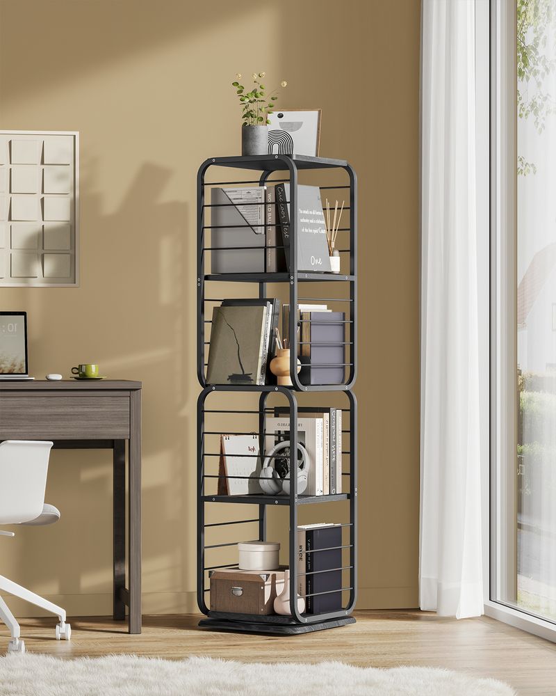 Bookcase - Living room cabinet - 4 layers - With book supports - Wood - Black