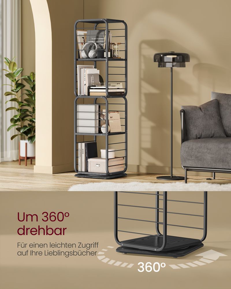 Bookcase - Living room cabinet - 4 layers - With book supports - Wood - Black