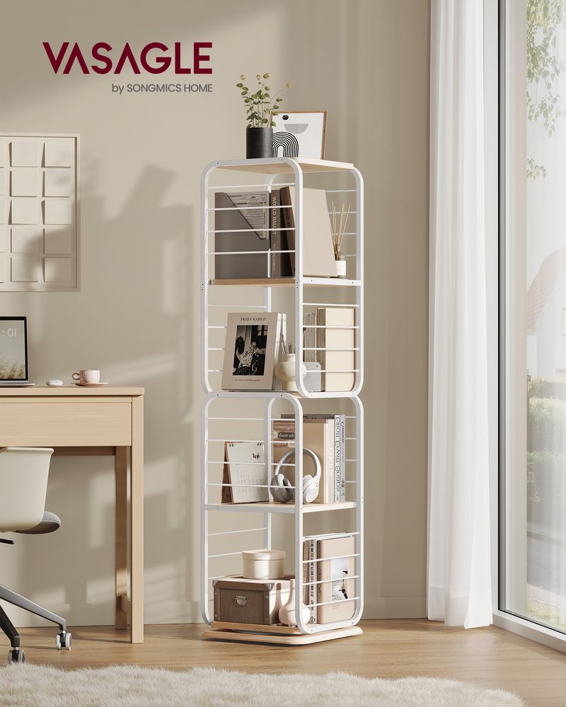 Bookcase - Living room cabinet - 4 layers - With book supports - Wood - White