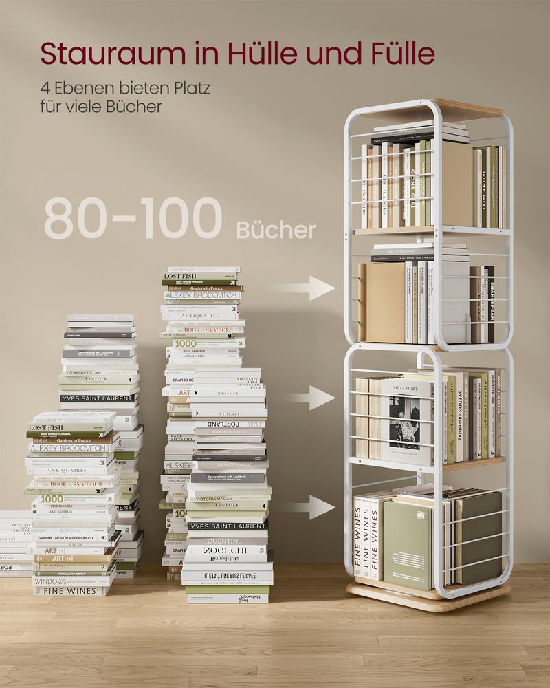 Bookcase - Living room cabinet - 4 layers - With book supports - Wood - White