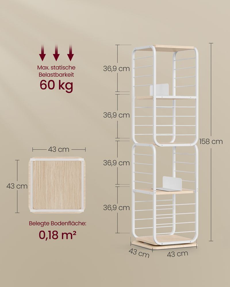 Bookcase - Living room cabinet - 4 layers - With book supports - Wood - White